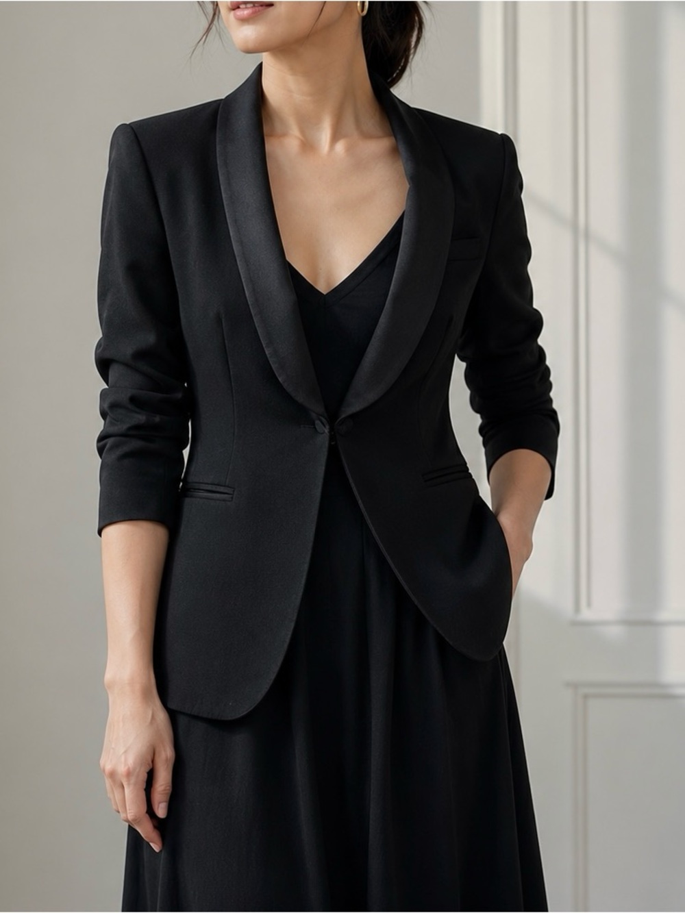 Mauro Grifoni Women’s Black Wool Tailored Blazer Single Button Blazer Size 42